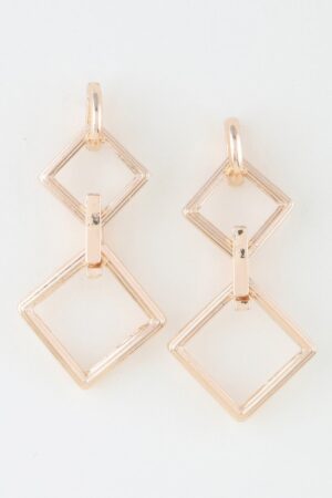 Diamond Chain Drop Earrings – Double Diamond Gold-Tone