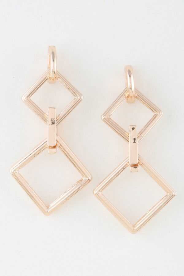 Diamond Chain Drop Earrings – Double Diamond Gold-Tone