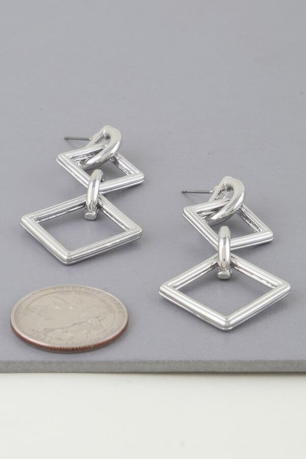 Diamond Chain Drop Earrings – Double Diamond Gold-Tone