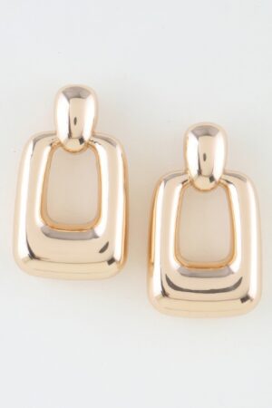 Polished Geometric Frame Drop Earrings – Shiny Finish