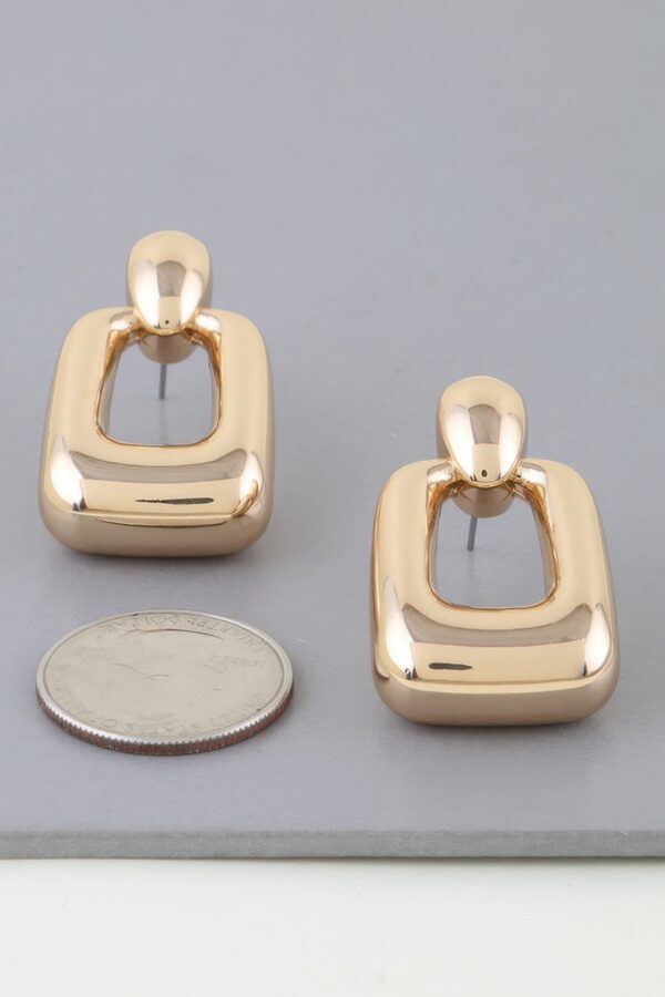 Polished Geometric Frame Drop Earrings – Shiny Finish