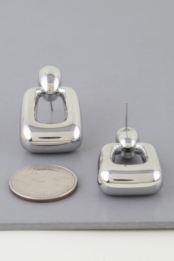 Polished Geometric Frame Drop Earrings – Shiny Finish