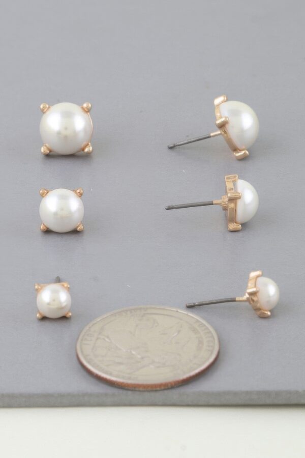 3-Pair Faux Pearl Stud Earring Set – Gold-Tone