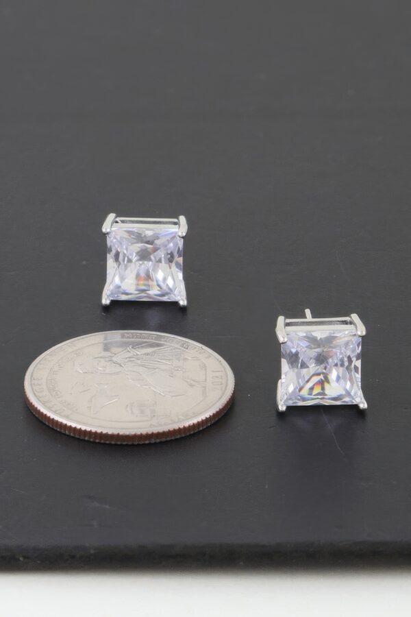 Square-Cut Silver Cubic Zirconia Stud Earrings