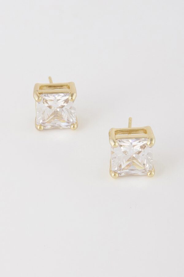 Square-Cut Silver Cubic Zirconia Stud Earrings