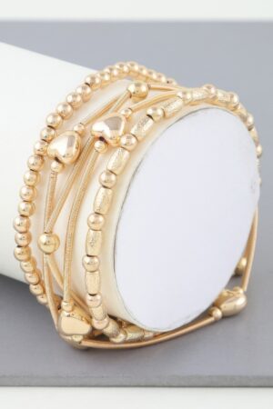 Multi Heart Coil Beaded Bracelet – Gold-Tone