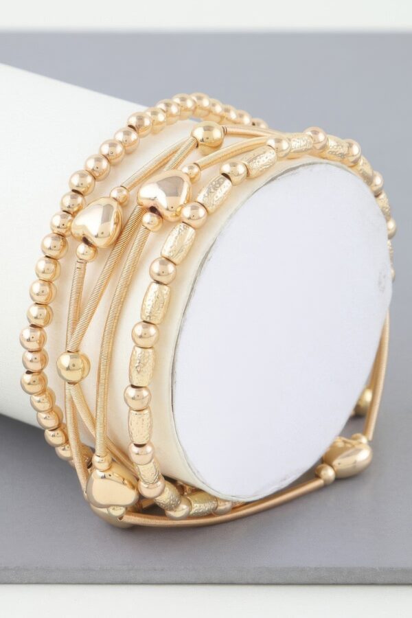 Multi Heart Coil Beaded Bracelet – Gold-Tone