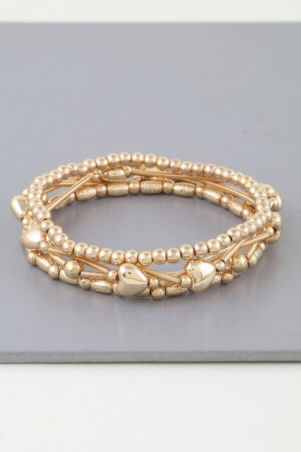 Multi Heart Coil Beaded Bracelet – Gold-Tone