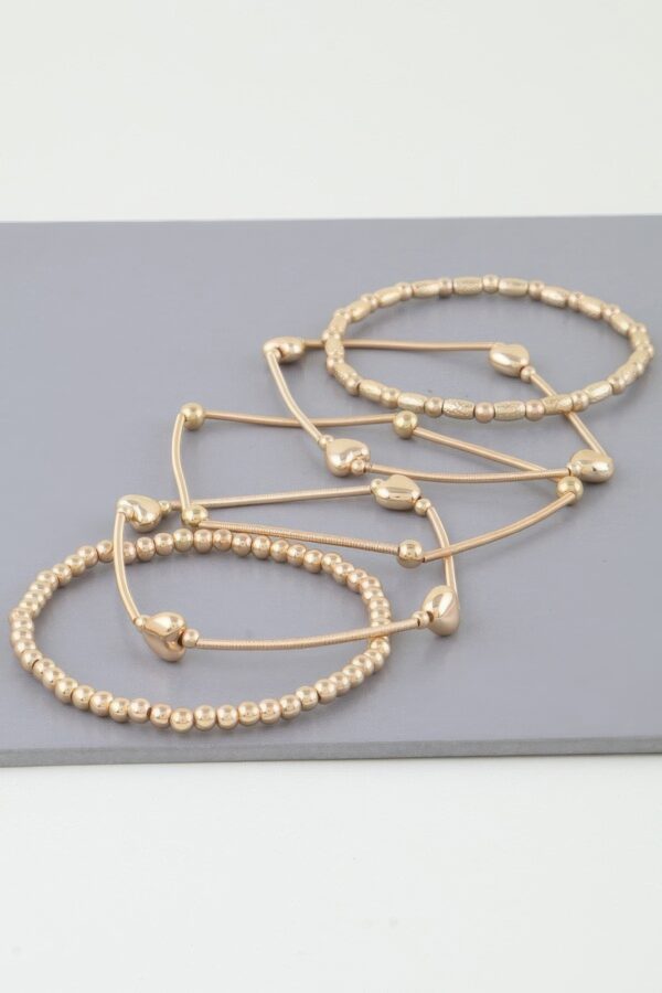 Multi Heart Coil Beaded Bracelet – Gold-Tone