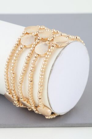 Shiny Seashell Gold-Tone Beaded Bracelet
