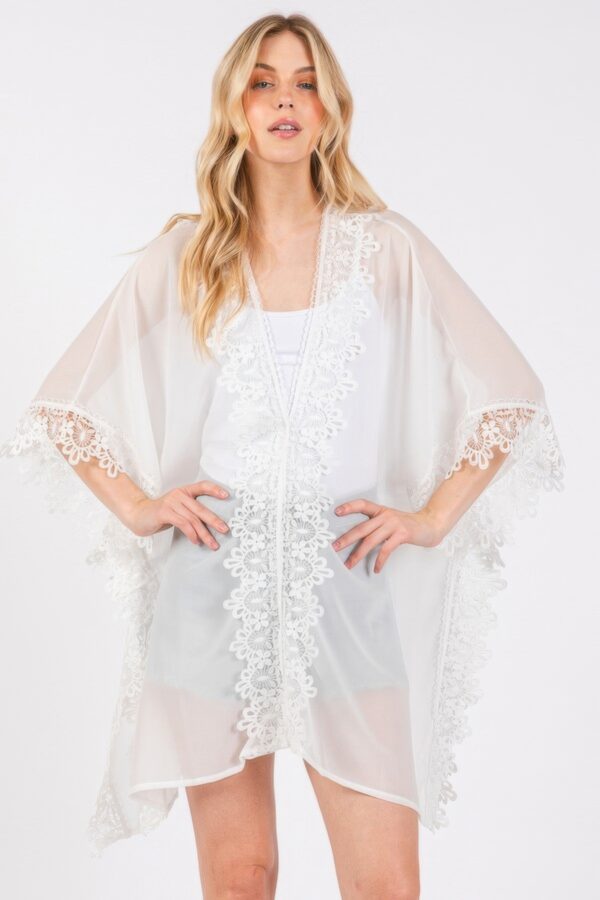 Floral Lace Sheer Poncho Cover-Up – White