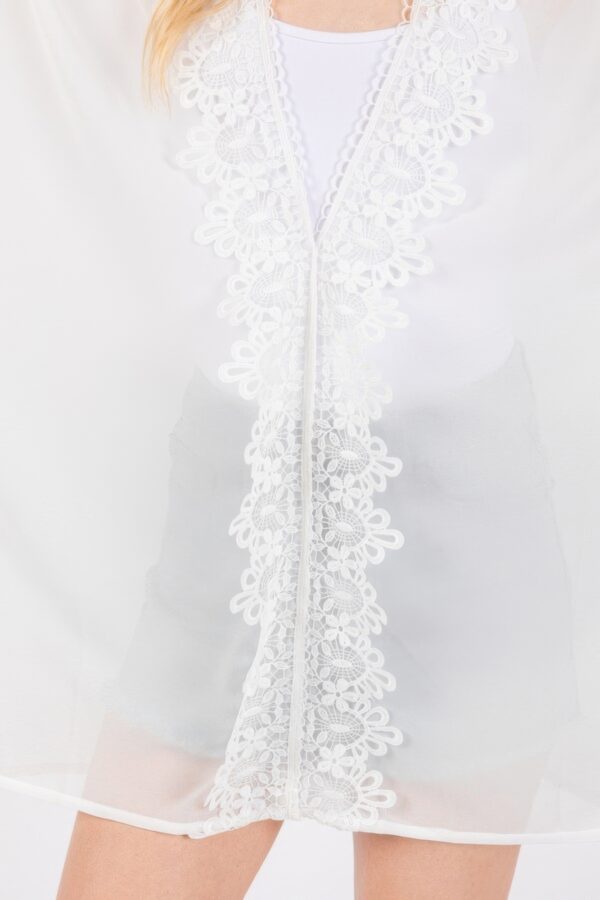 Floral Lace Sheer Poncho Cover-Up – White