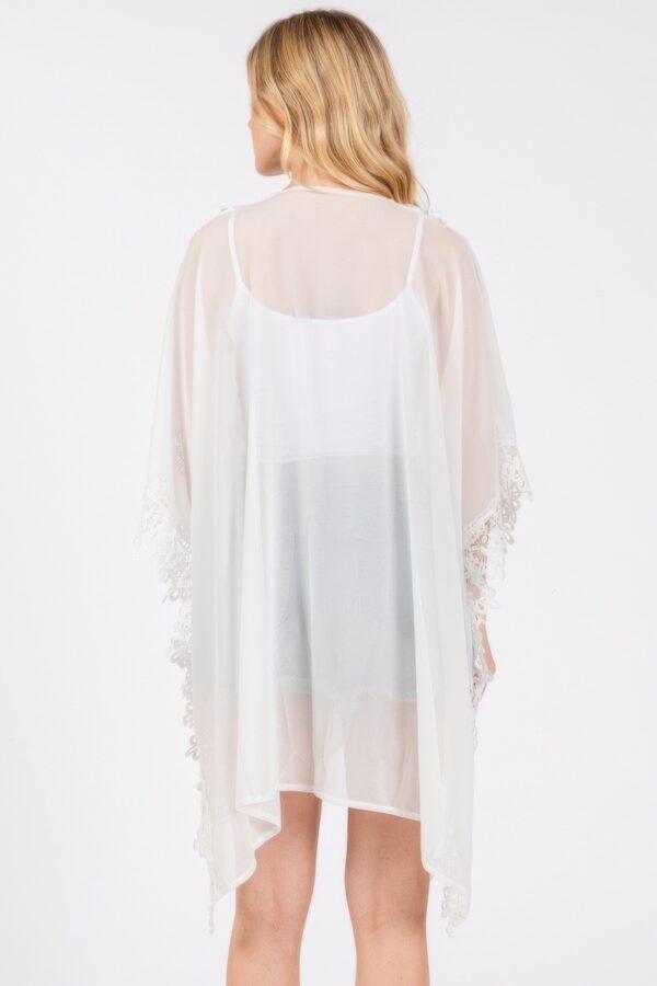 Floral Lace Sheer Poncho Cover-Up – White
