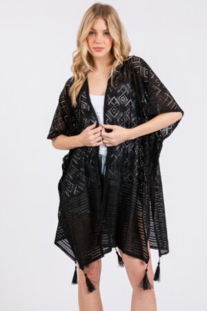 Geometric Tassel Crochet Cover-Up – Black