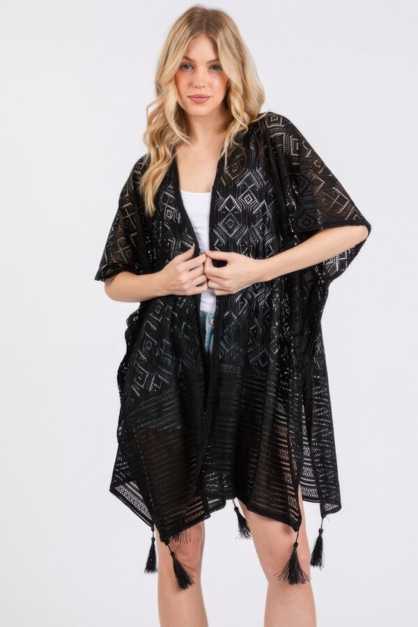 Geometric Tassel Crochet Cover-Up – Black