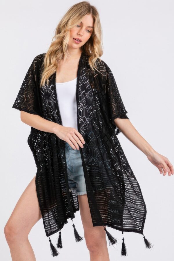 Geometric Tassel Crochet Cover-Up – Black
