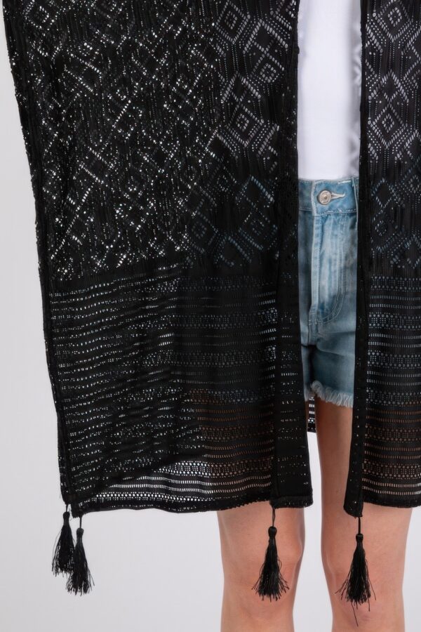 Geometric Tassel Crochet Cover-Up – Black