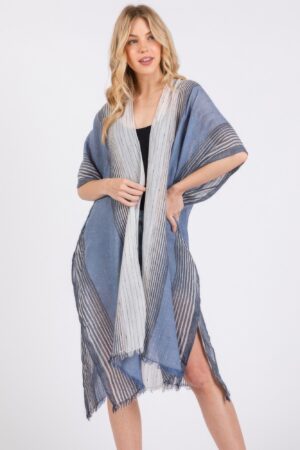 Two-Tone Striped Kimono Cover-Up – Lightweight Beach Wrap