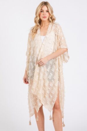 Sheer Tassel Kimono – Distressed Textured Cover-Up