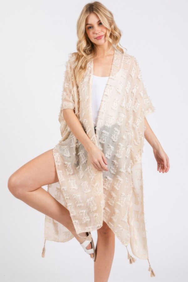 Sheer Tassel Kimono – Distressed Textured Cover-Up