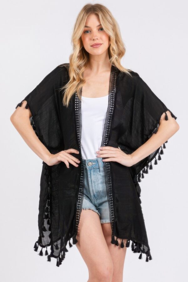 Crochet Kimono Cover-Up with Tassel Trim