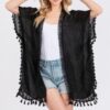 Crochet Kimono Cover-Up with Tassel Trim