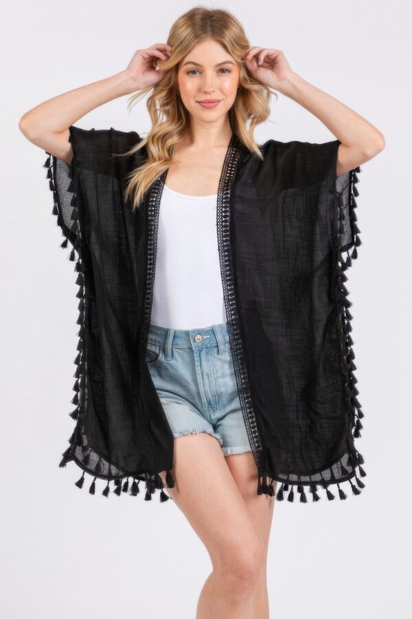 Crochet Kimono Cover-Up with Tassel Trim