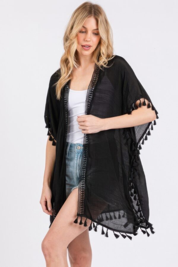 Crochet Kimono Cover-Up with Tassel Trim