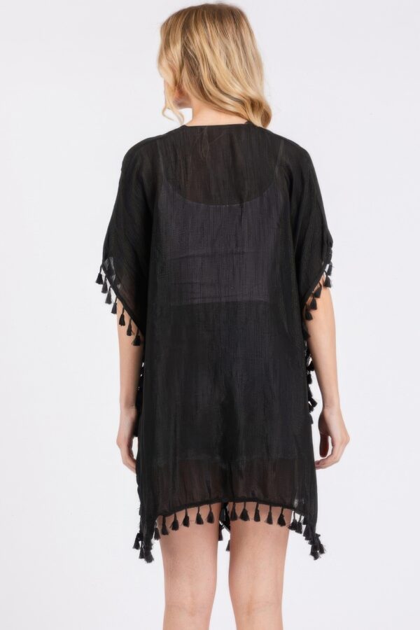 Crochet Kimono Cover-Up with Tassel Trim
