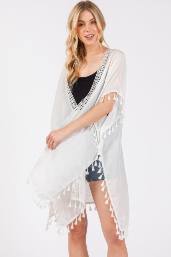 Crochet Kimono Cover-Up with Tassel Trim