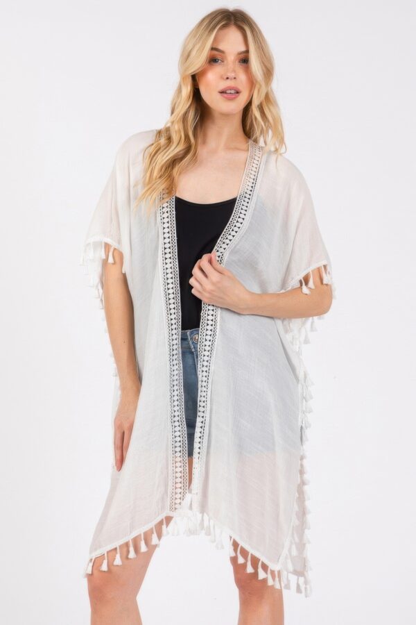 Crochet Kimono Cover-Up with Tassel Trim