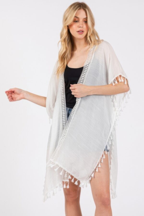 Crochet Kimono Cover-Up with Tassel Trim
