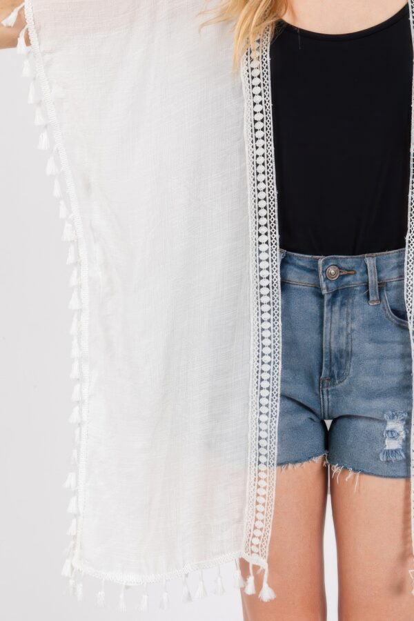 Crochet Kimono Cover-Up with Tassel Trim