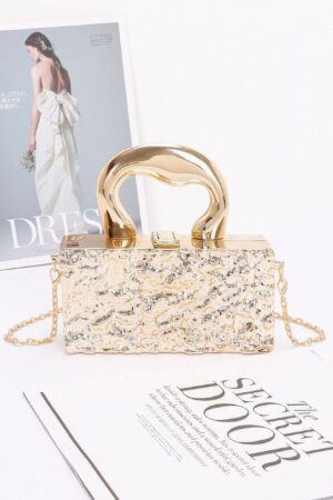 Metallic Acrylic Box Clutch with Removable Chain