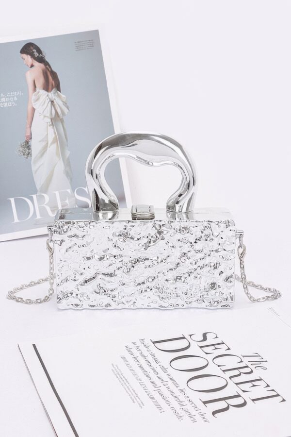 Metallic Acrylic Box Clutch with Removable Chain