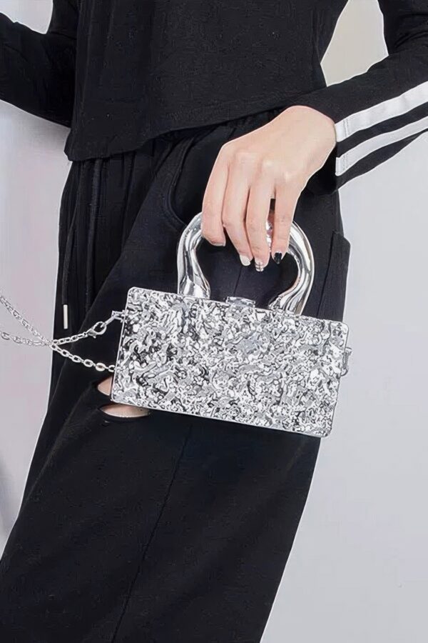 Metallic Acrylic Box Clutch with Removable Chain