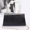Metallic Flap Bag with Pearl-Accent Handle