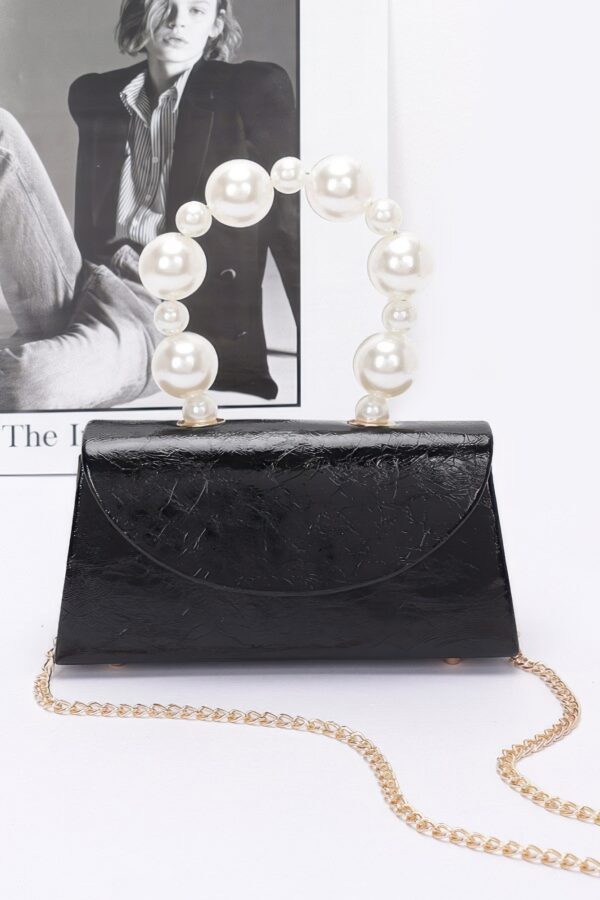 Metallic Flap Bag with Pearl-Accent Handle
