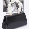 Metallic Flap Bag with Pearl-Accent Handle