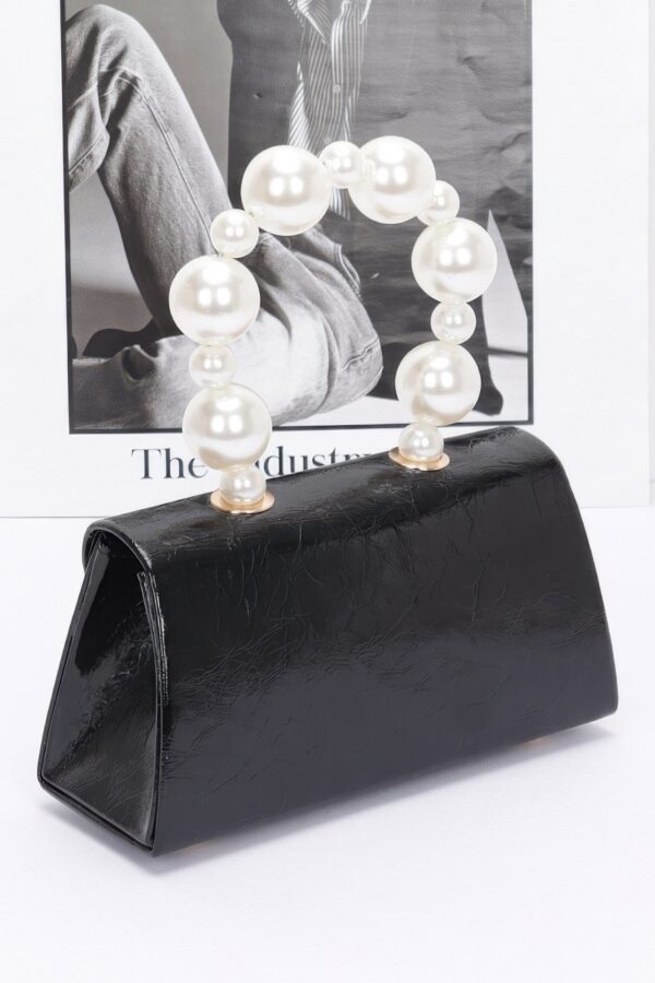Metallic Flap Bag with Pearl-Accent Handle