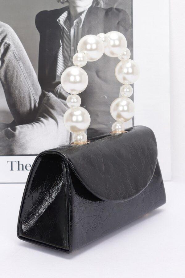 Metallic Flap Bag with Pearl-Accent Handle