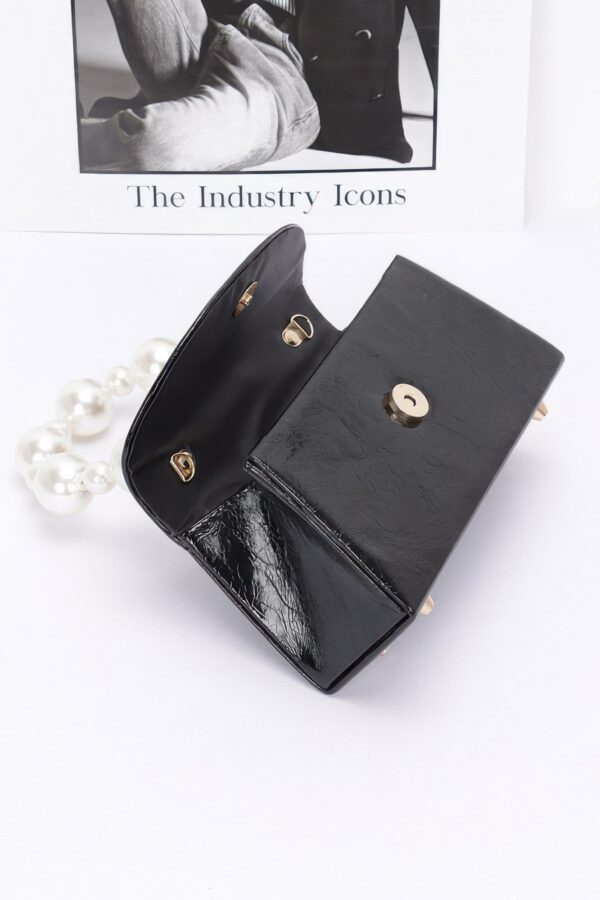 Metallic Flap Bag with Pearl-Accent Handle
