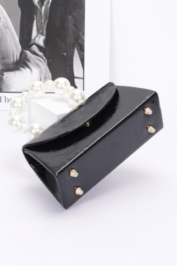 Metallic Flap Bag with Pearl-Accent Handle