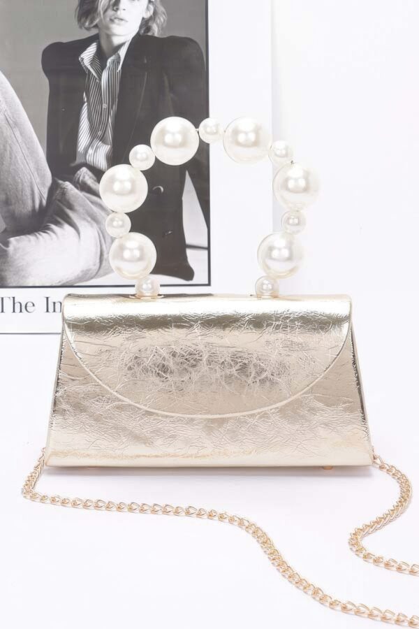 Metallic Flap Bag with Pearl-Accent Handle