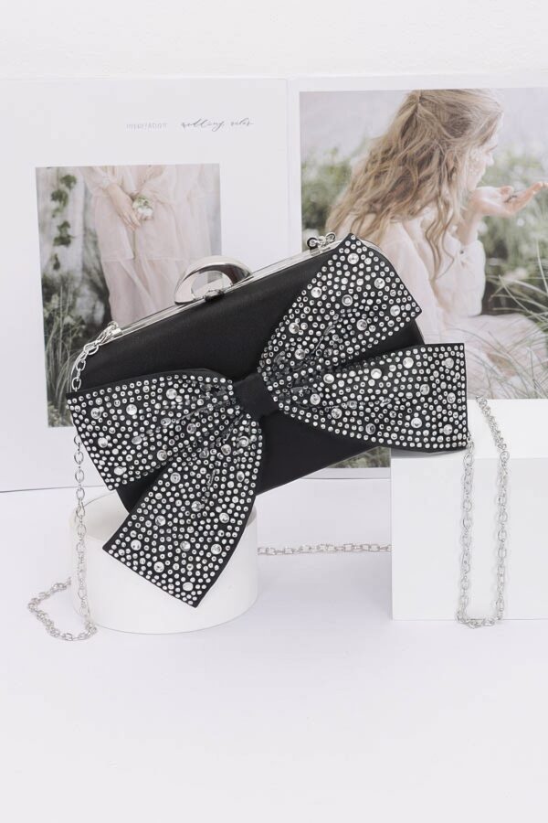 Rhinestone Ribbon Nylon Hard-Case Clutch