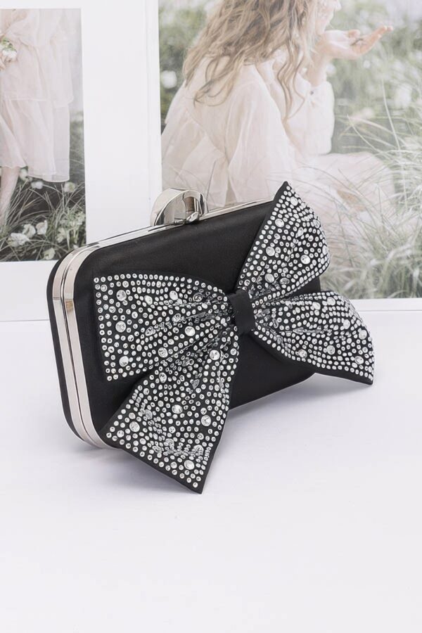 Rhinestone Ribbon Nylon Hard-Case Clutch