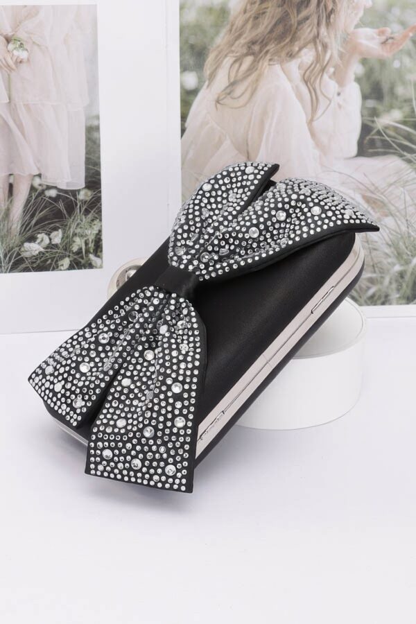 Rhinestone Ribbon Nylon Hard-Case Clutch