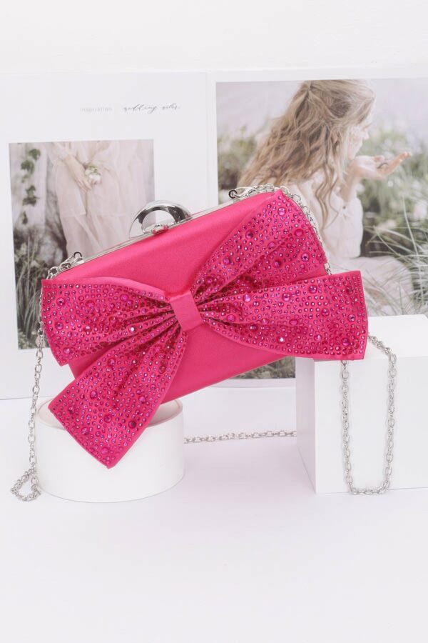 Rhinestone Ribbon Nylon Hard-Case Clutch