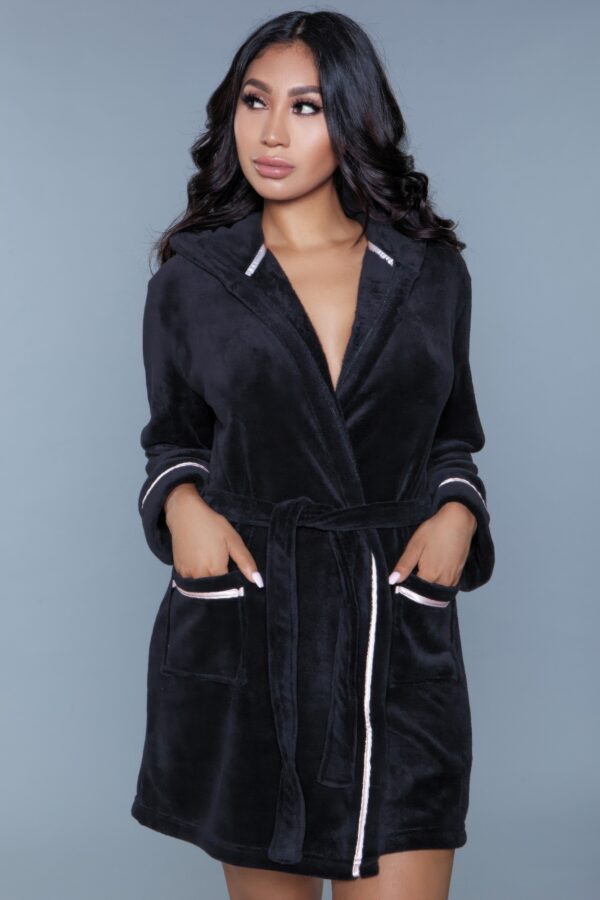 Alyssa Plush Hooded Robe with Satin Piping