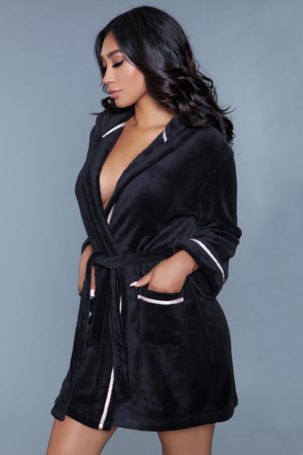 Alyssa Plush Hooded Robe with Satin Piping
